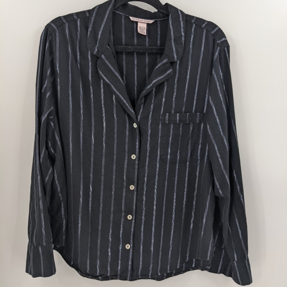 VICTORIA'S SECRET Metallic Stripe Long Sleeve Button Down Pajama Top
